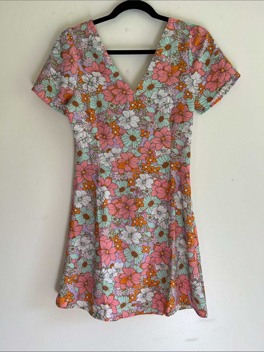 Vero Moda Floral V-Neck A-Line MiniDress in Pink & Mint XS NWOT